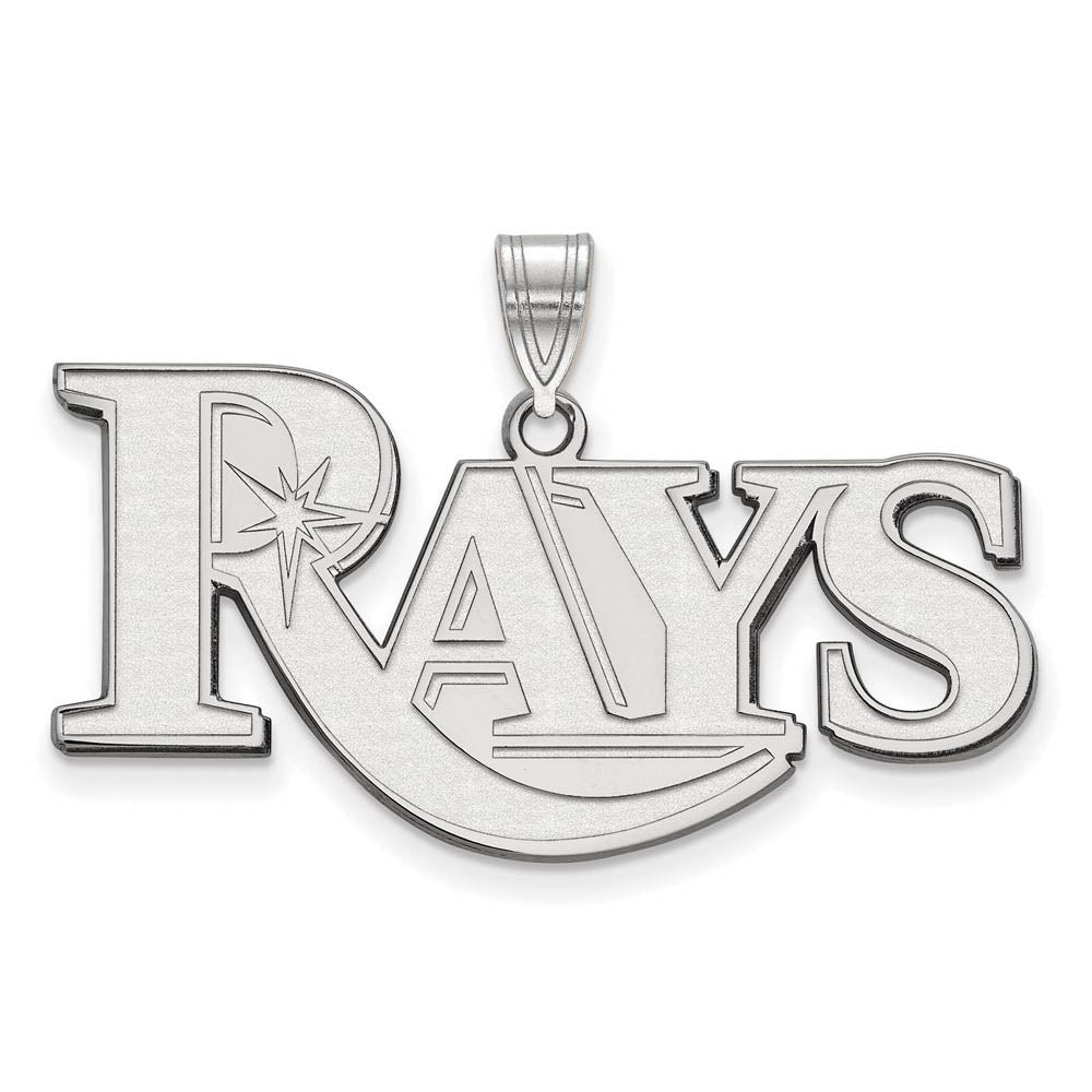 10K White Gold MLB Tampa Bay Rays large Script Pendant, Item P33189 by The Black Bow Jewelry Co.