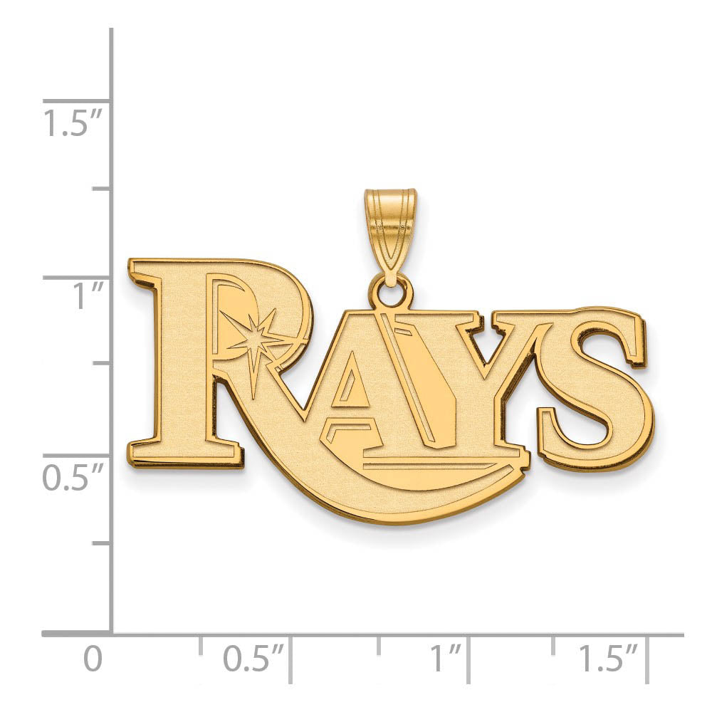 Alternate view of the 10K Yellow Gold MLB Tampa Bay Rays large Script Pendant by The Black Bow Jewelry Co.