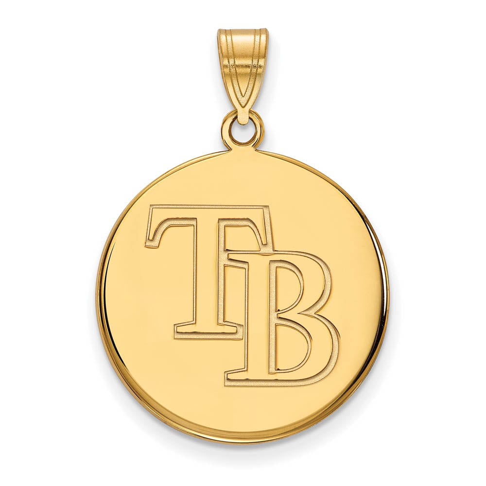 14K Gold Plated Silver MLB Tampa Bay Rays Large Disc Pendant, Item P33215 by The Black Bow Jewelry Co.