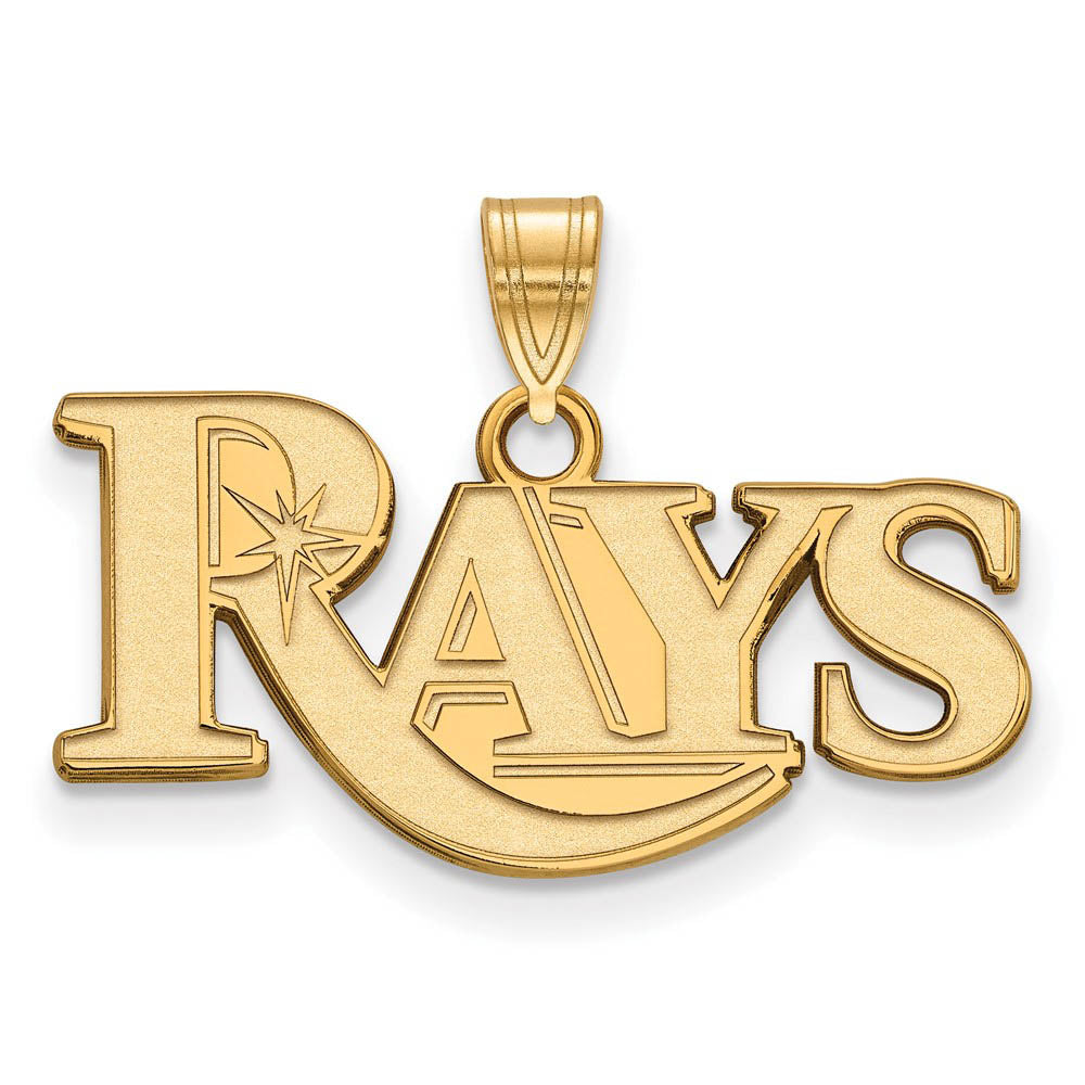 14K Gold Plated Silver MLB Tampa Bay Rays Small Script Pendant, Item P33216 by The Black Bow Jewelry Co.