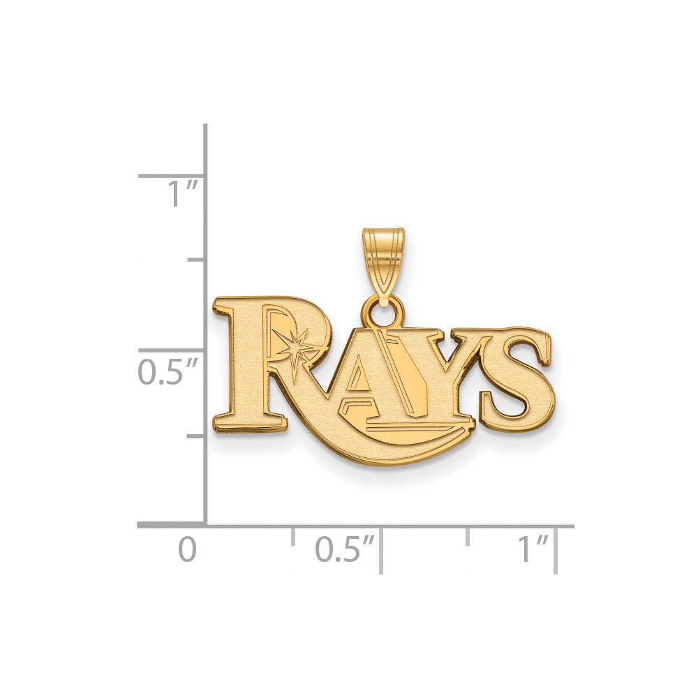 Alternate view of the 14K Gold Plated Silver MLB Tampa Bay Rays Small Script Pendant by The Black Bow Jewelry Co.