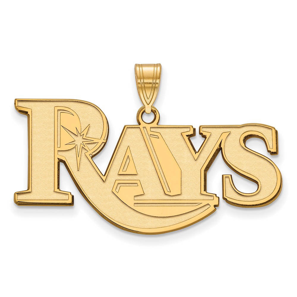 14K Gold Plated Silver MLB Tampa Bay Rays Large Script Pendant, Item P33217 by The Black Bow Jewelry Co.