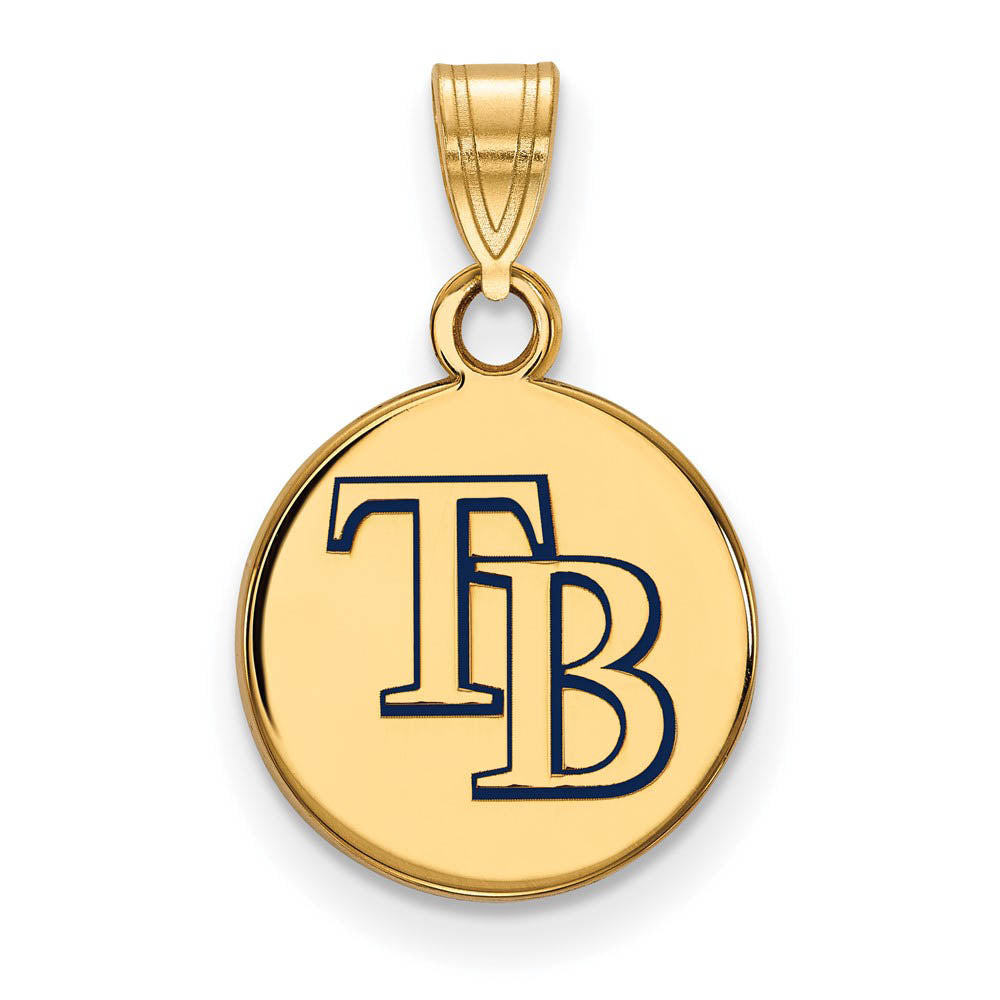 14K Gold Plated Silver MLB Tampa Bay Rays SM Enamel Disc Pendant, Item P33218 by The Black Bow Jewelry Co.