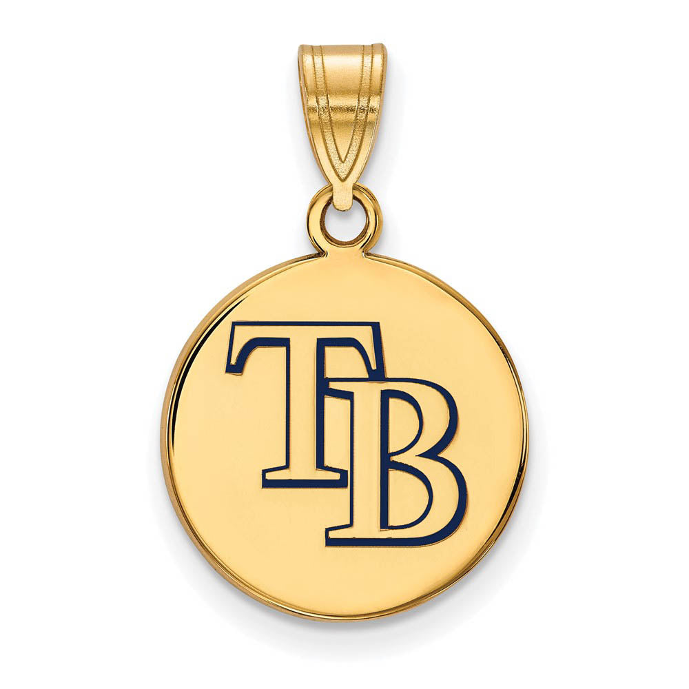 14K Gold Plated Silver MLB Tampa Bay Rays MD Enamel Disc Pendant, Item P33219 by The Black Bow Jewelry Co.