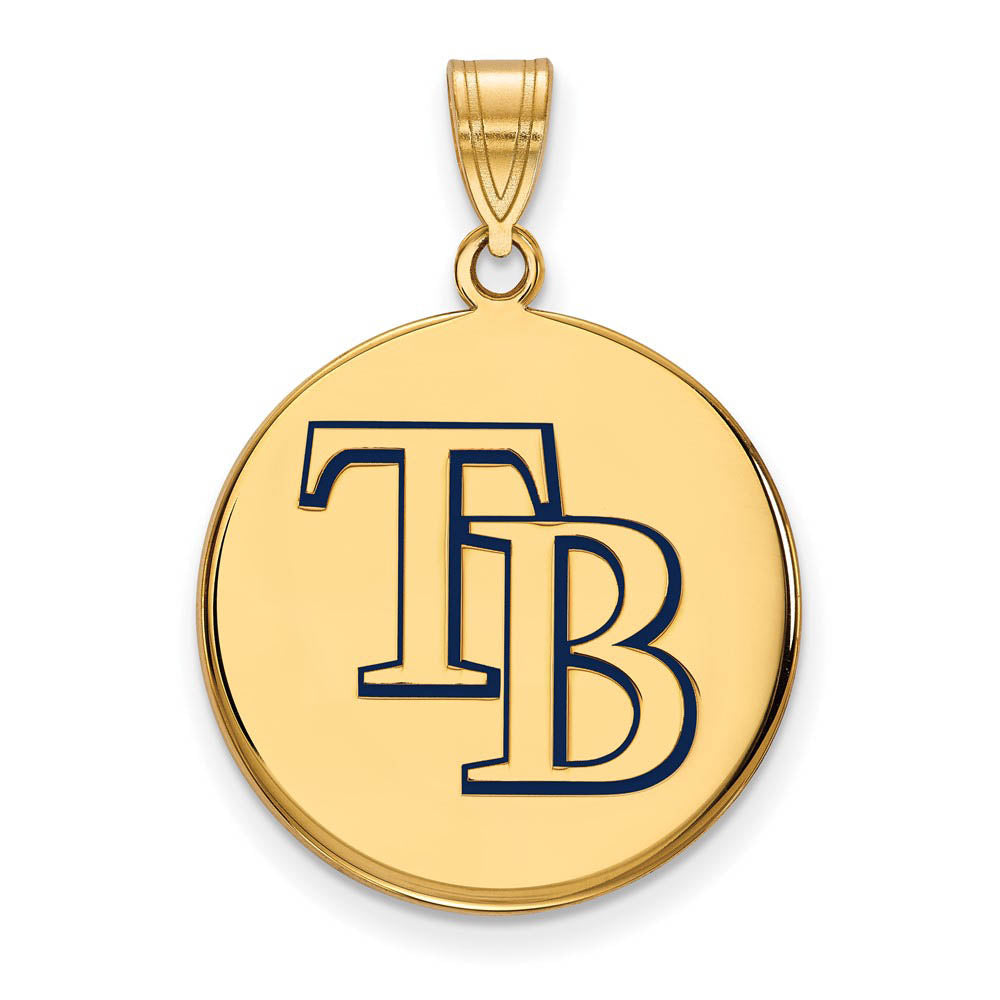 14K Gold Plated Silver MLB Tampa Bay Rays LG Enamel Disc Pendant, Item P33220 by The Black Bow Jewelry Co.