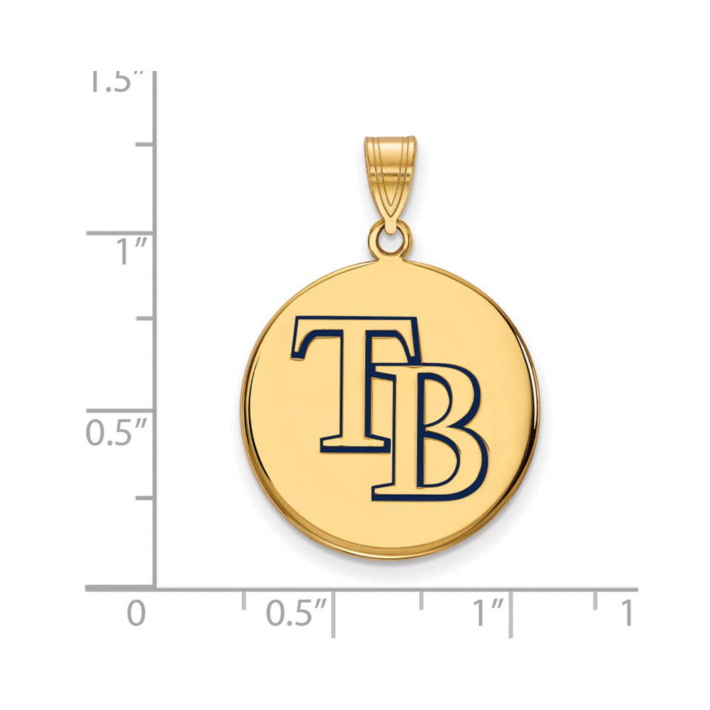 Alternate view of the 14K Gold Plated Silver MLB Tampa Bay Rays LG Enamel Disc Pendant by The Black Bow Jewelry Co.