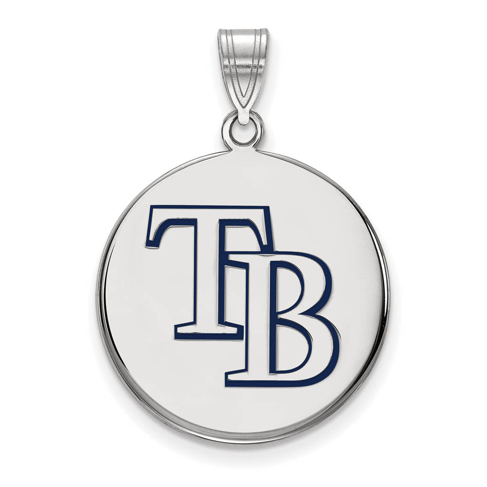 Sterling Silver MLB Tampa Bay Rays LG Enamel Disc Pendant, Item P33230 by The Black Bow Jewelry Co.