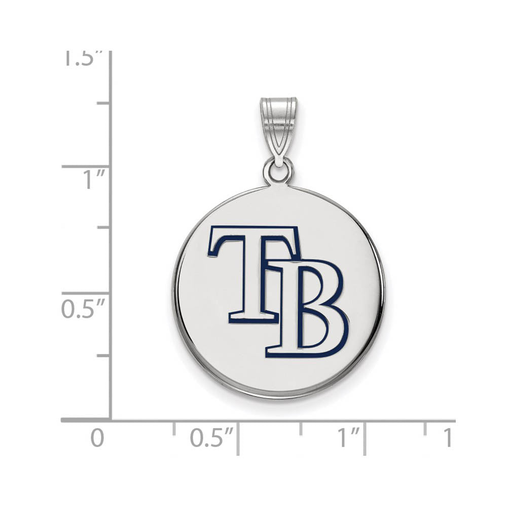 Alternate view of the Sterling Silver MLB Tampa Bay Rays LG Enamel Disc Pendant by The Black Bow Jewelry Co.