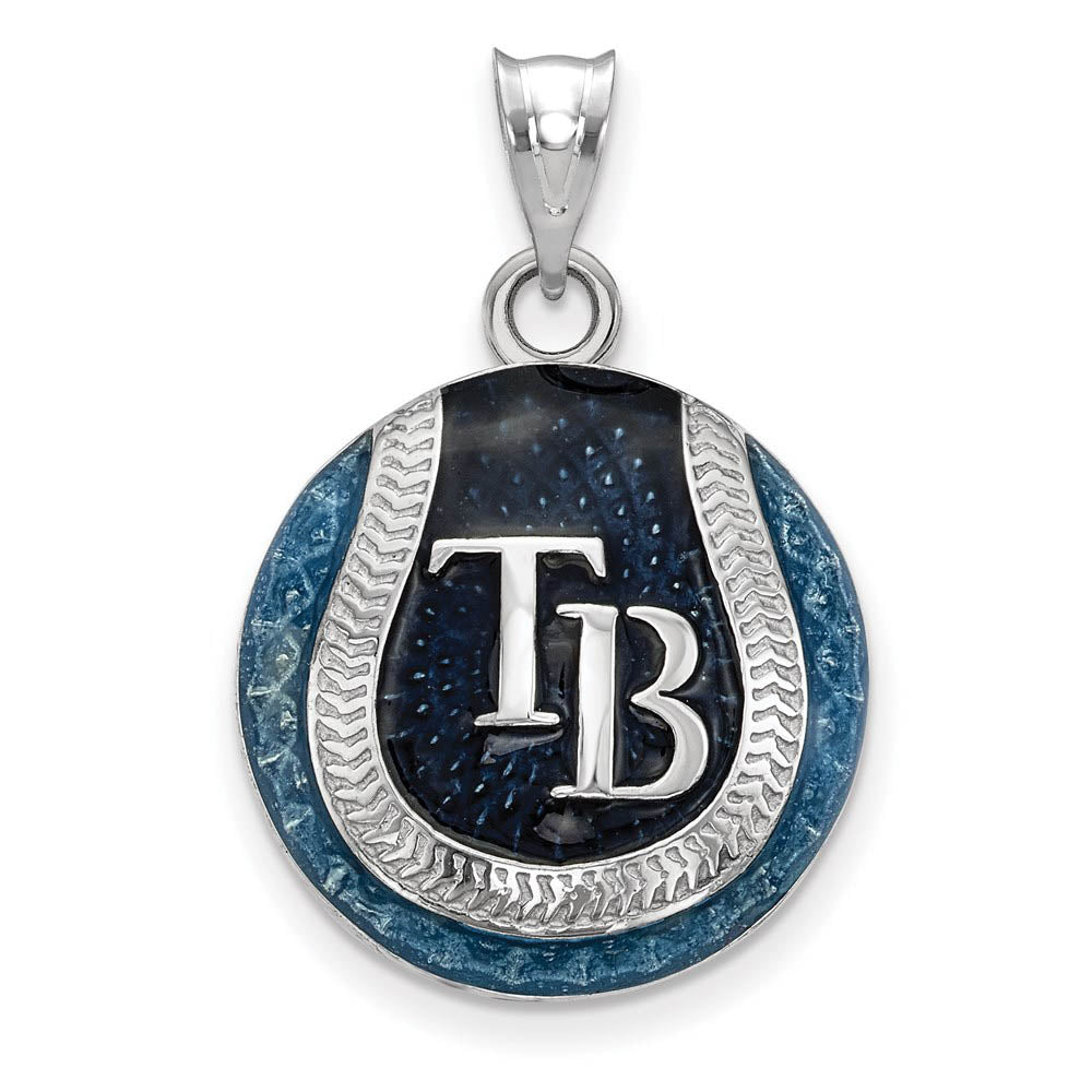 Sterling Silver MLB Tampa Bay Rays LG Enamel Baseball Pendant, Item P33231 by The Black Bow Jewelry Co.