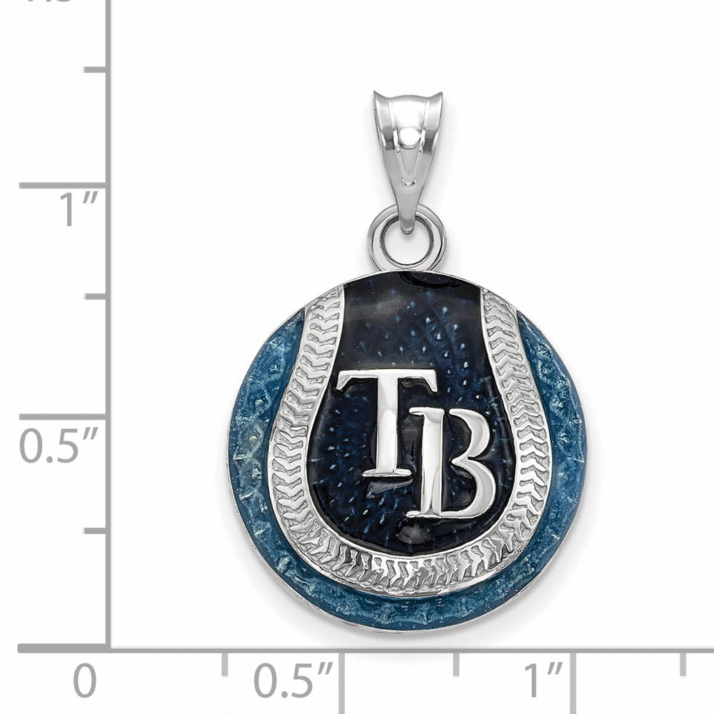 Alternate view of the Sterling Silver MLB Tampa Bay Rays LG Enamel Baseball Pendant by The Black Bow Jewelry Co.