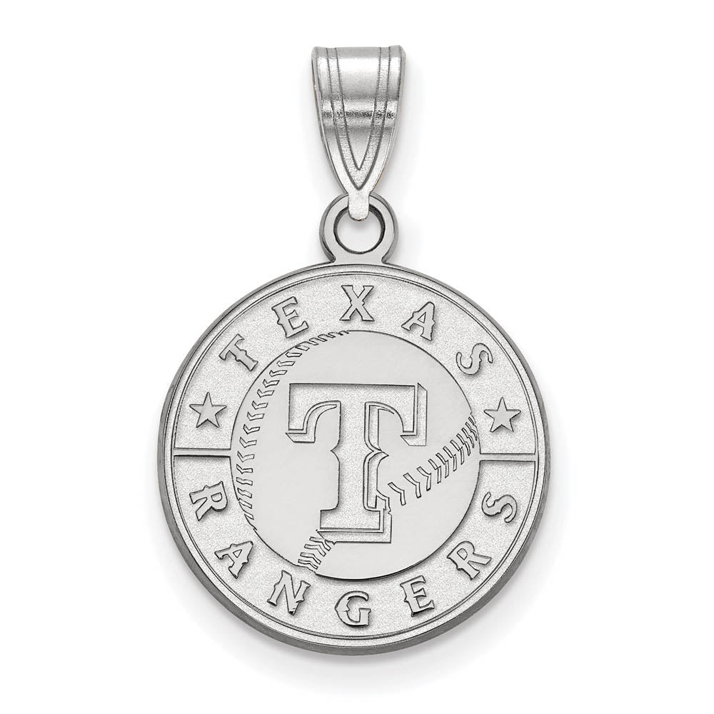 10K White Gold MLB Texas Rangers Medium Script Disc Pendant, Item P33234 by The Black Bow Jewelry Co.