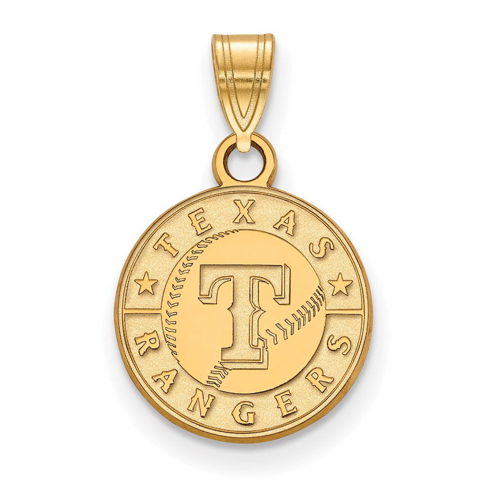 10K Yellow Gold MLB Texas Rangers Small Script Disc Pendant, Item P33241 by The Black Bow Jewelry Co.