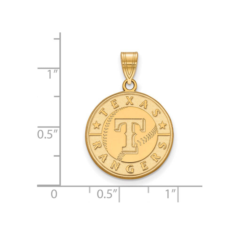 Alternate view of the 10K Yellow Gold MLB Texas Rangers Large Script Disc Pendant by The Black Bow Jewelry Co.