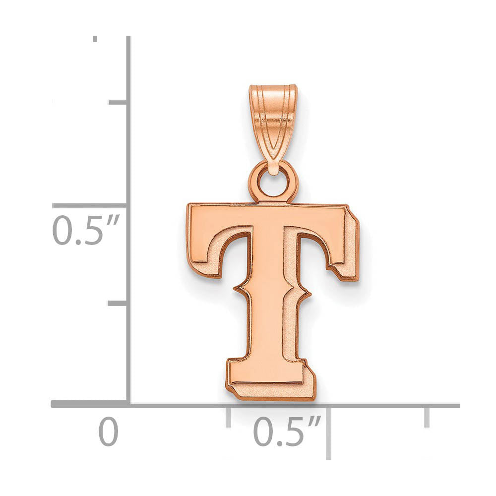 Alternate view of the 14K Rose Gold MLB Texas Rangers Small Letter T Pendant by The Black Bow Jewelry Co.