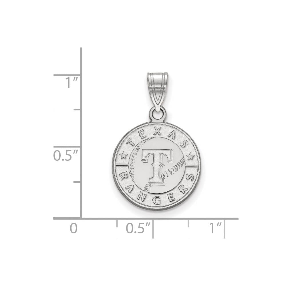 Alternate view of the 14K White Gold MLB Texas Rangers Medium Script Disc Pendant by The Black Bow Jewelry Co.