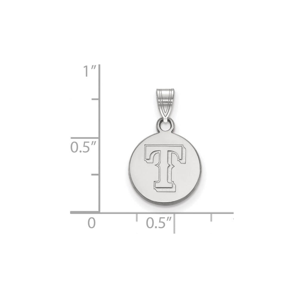Alternate view of the 14K White Gold MLB Texas Rangers Small Letter T Disc Pendant by The Black Bow Jewelry Co.