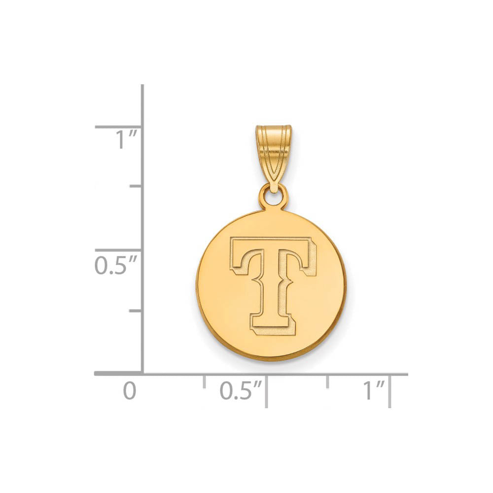 Alternate view of the 14K Yellow Gold MLB Texas Rangers Medium Letter T Disc Pendant by The Black Bow Jewelry Co.