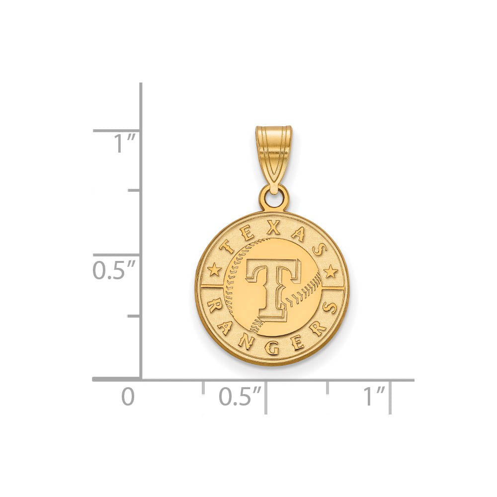 Alternate view of the 14K Gold Plated Silver MLB Texas Rangers Medium Script Disc Pendant by The Black Bow Jewelry Co.