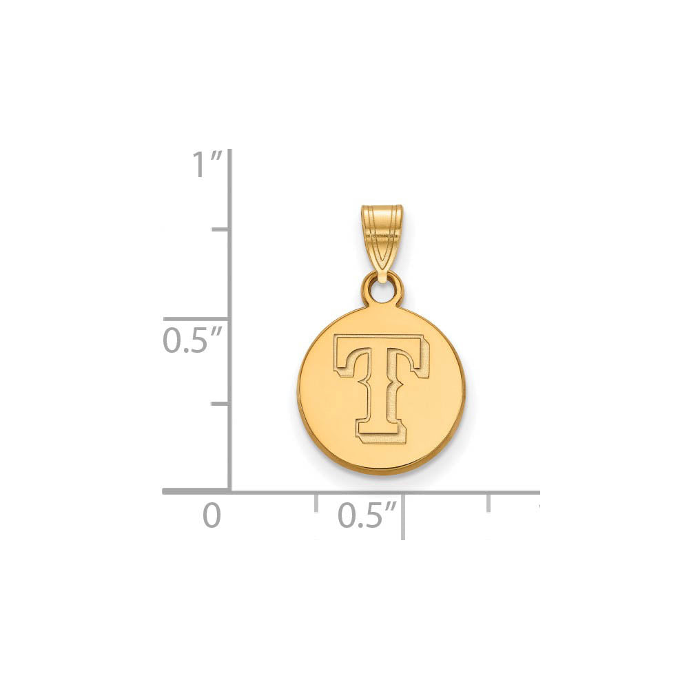 Alternate view of the 14K Gold Plated Silver MLB Texas Rangers Small Letter T Disc Pendant by The Black Bow Jewelry Co.