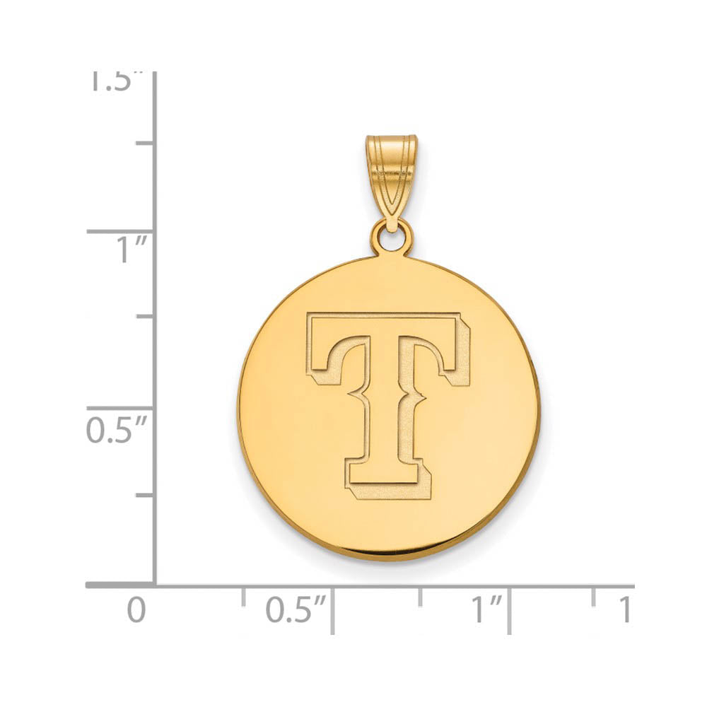 Alternate view of the 14K Gold Plated Silver MLB Texas Rangers Large Letter T Disc Pendant by The Black Bow Jewelry Co.