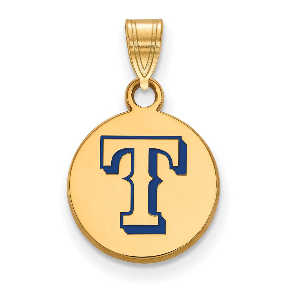 14K Gold Plated Silver MLB Texas Rangers SM Enamel Disc Pendant, Item P33274 by The Black Bow Jewelry Co.