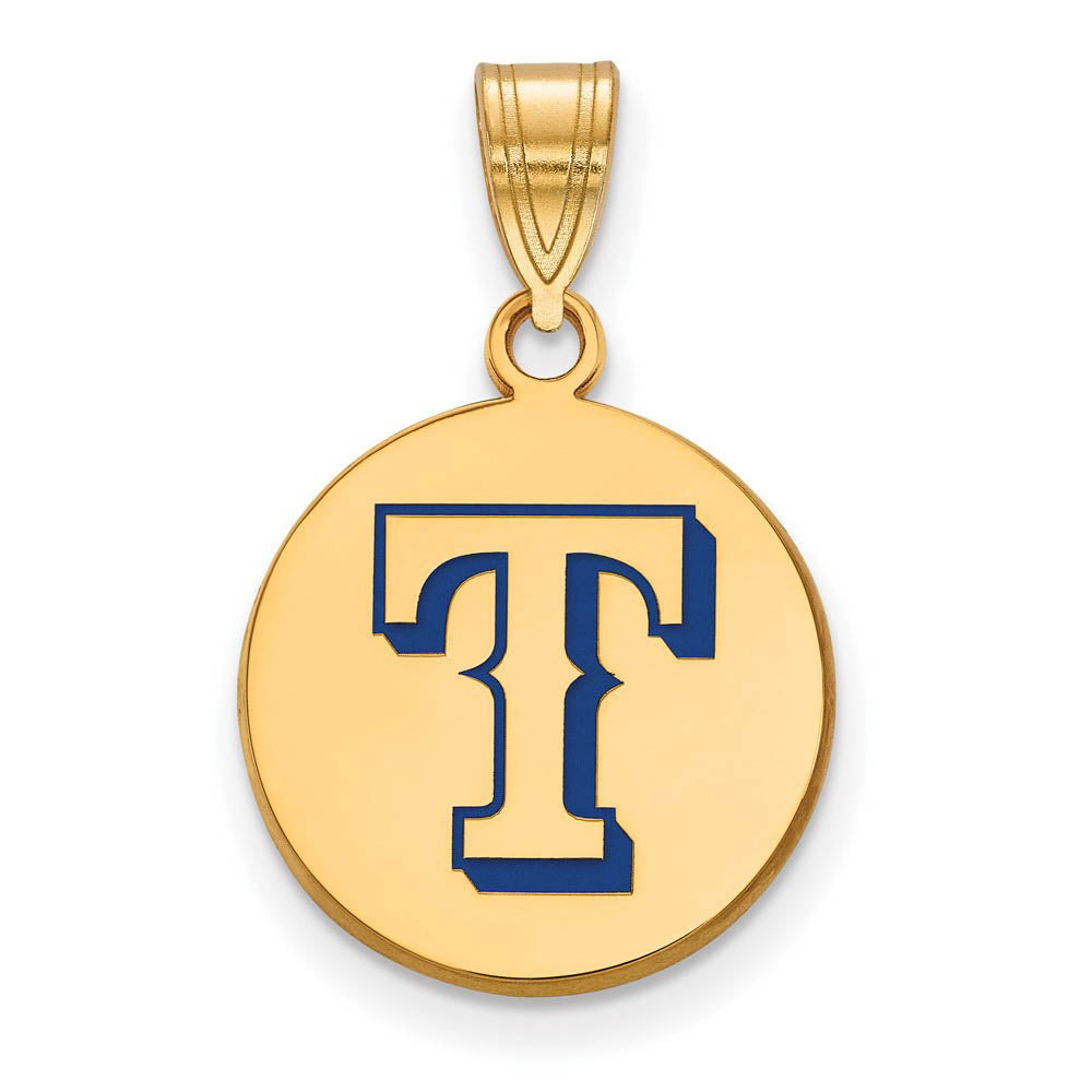 14K Gold Plated Silver MLB Texas Rangers MD Enamel Disc Pendant, Item P33275 by The Black Bow Jewelry Co.