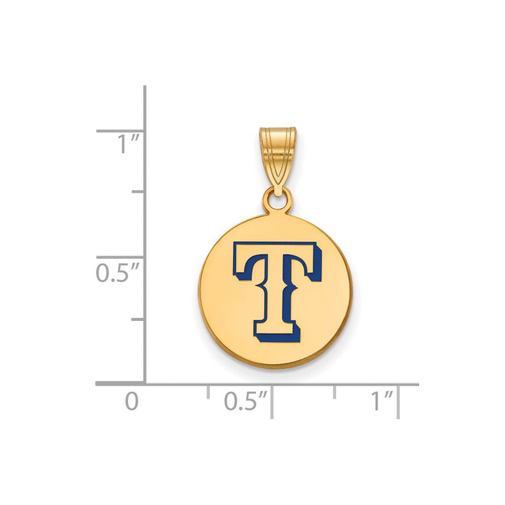 Alternate view of the 14K Gold Plated Silver MLB Texas Rangers MD Enamel Disc Pendant by The Black Bow Jewelry Co.