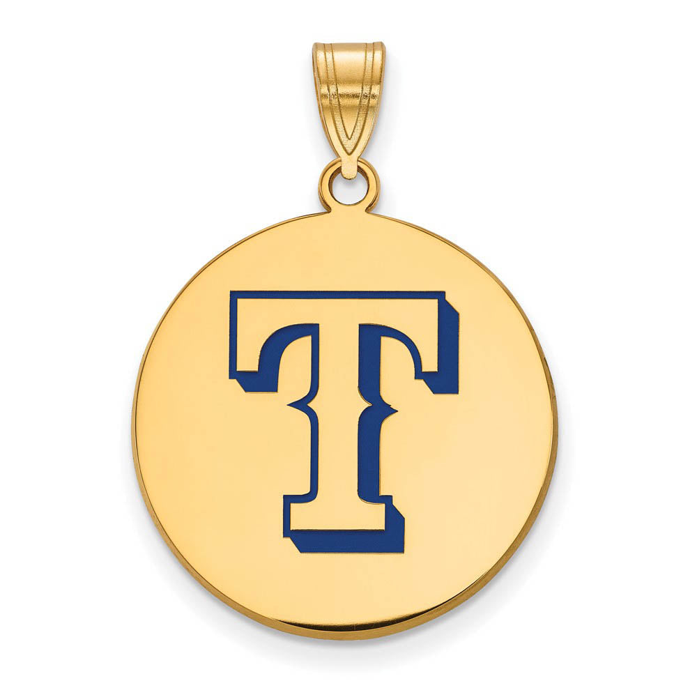 14K Gold Plated Silver MLB Texas Rangers LG Enamel Disc Pendant, Item P33276 by The Black Bow Jewelry Co.