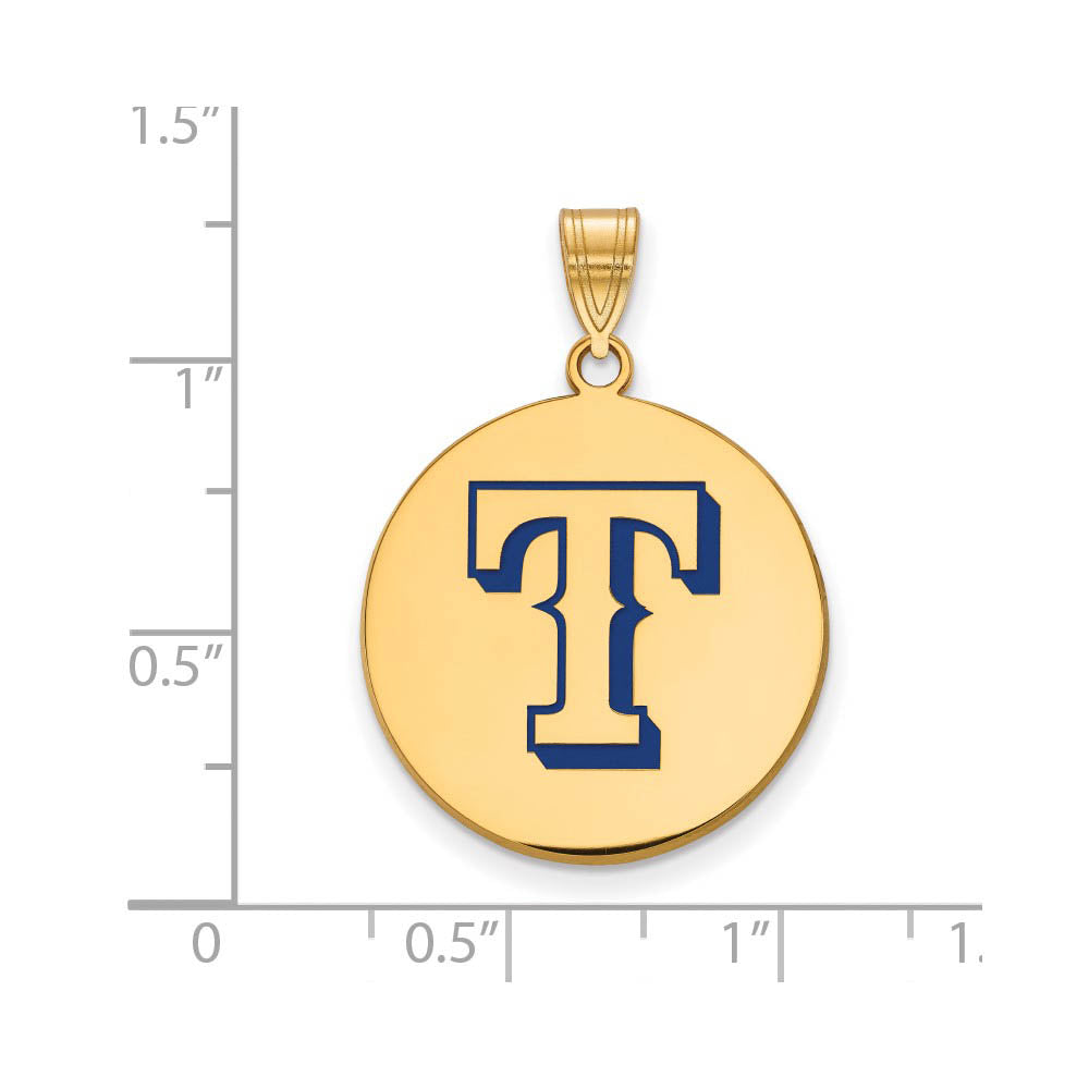 Alternate view of the 14K Gold Plated Silver MLB Texas Rangers LG Enamel Disc Pendant by The Black Bow Jewelry Co.