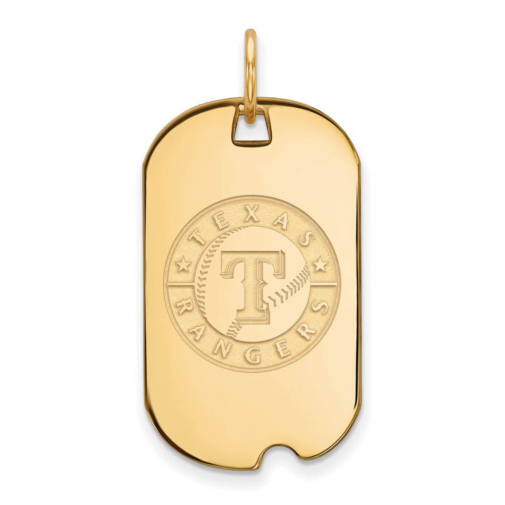 14K Gold Plated Silver MLB Texas Rangers Small Dog Tag Pendant, Item P33278 by The Black Bow Jewelry Co.