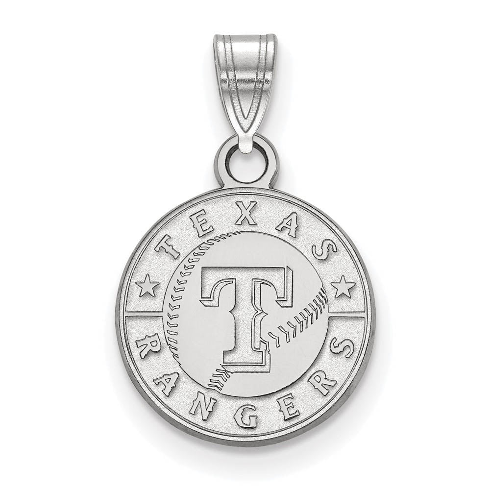 Sterling Silver MLB Texas Rangers Small Script Disc Pendant, Item P33279 by The Black Bow Jewelry Co.