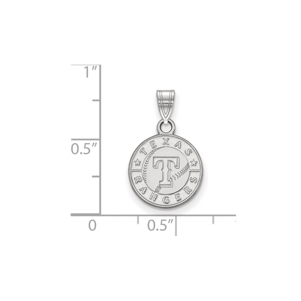 Alternate view of the Sterling Silver MLB Texas Rangers Small Script Disc Pendant by The Black Bow Jewelry Co.
