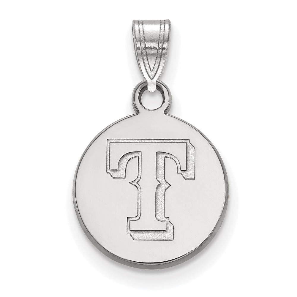 Sterling Silver MLB Texas Rangers Small Letter T Disc Pendant, Item P33284 by The Black Bow Jewelry Co.