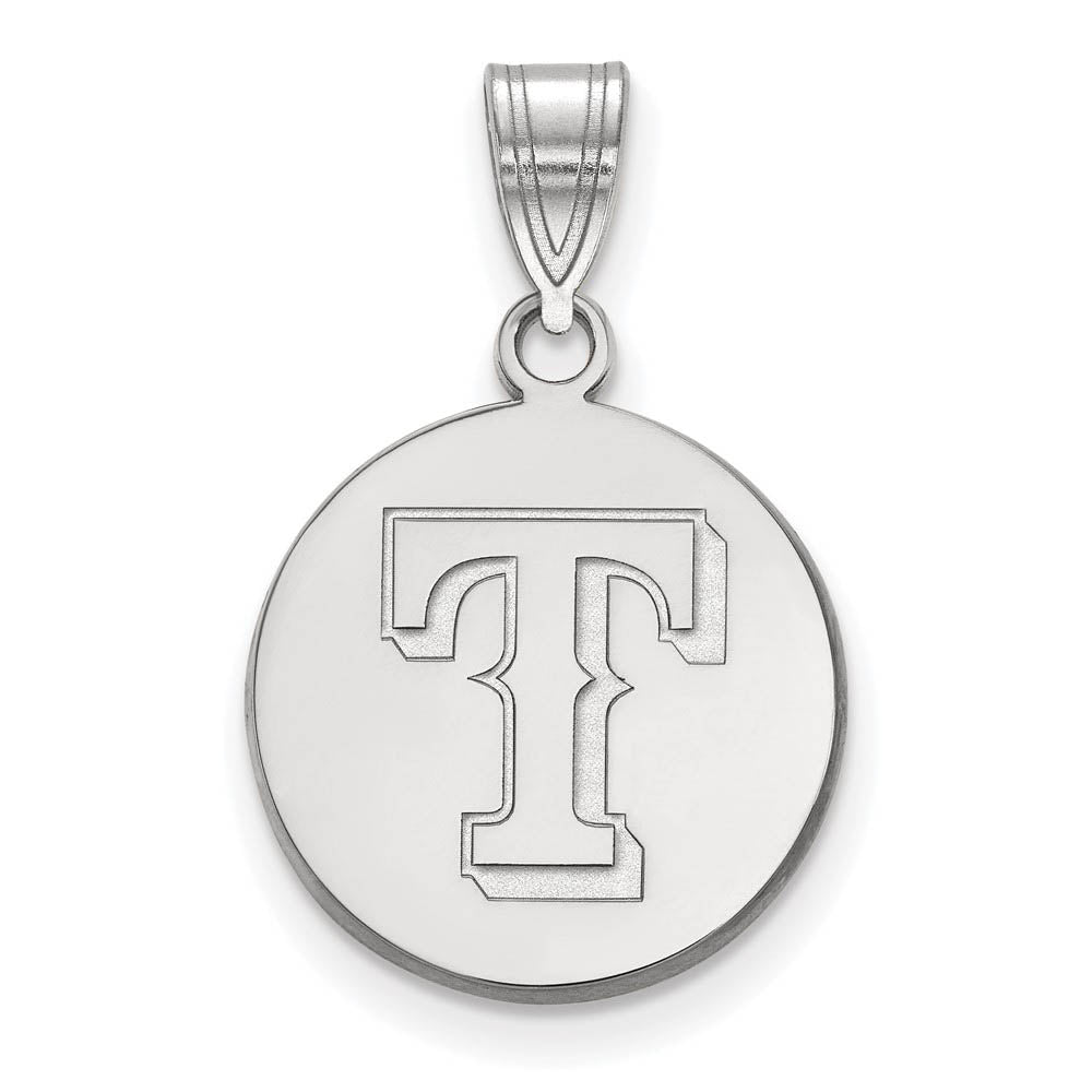 Sterling Silver MLB Texas Rangers Medium Letter T Disc Pendant, Item P33285 by The Black Bow Jewelry Co.