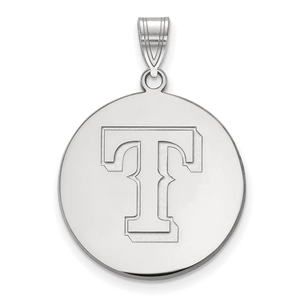 Sterling Silver MLB Texas Rangers Large Letter T Disc Pendant, Item P33286 by The Black Bow Jewelry Co.