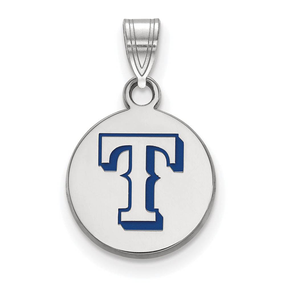 Sterling Silver MLB Texas Rangers SM Enamel Disc Pendant, Item P33287 by The Black Bow Jewelry Co.