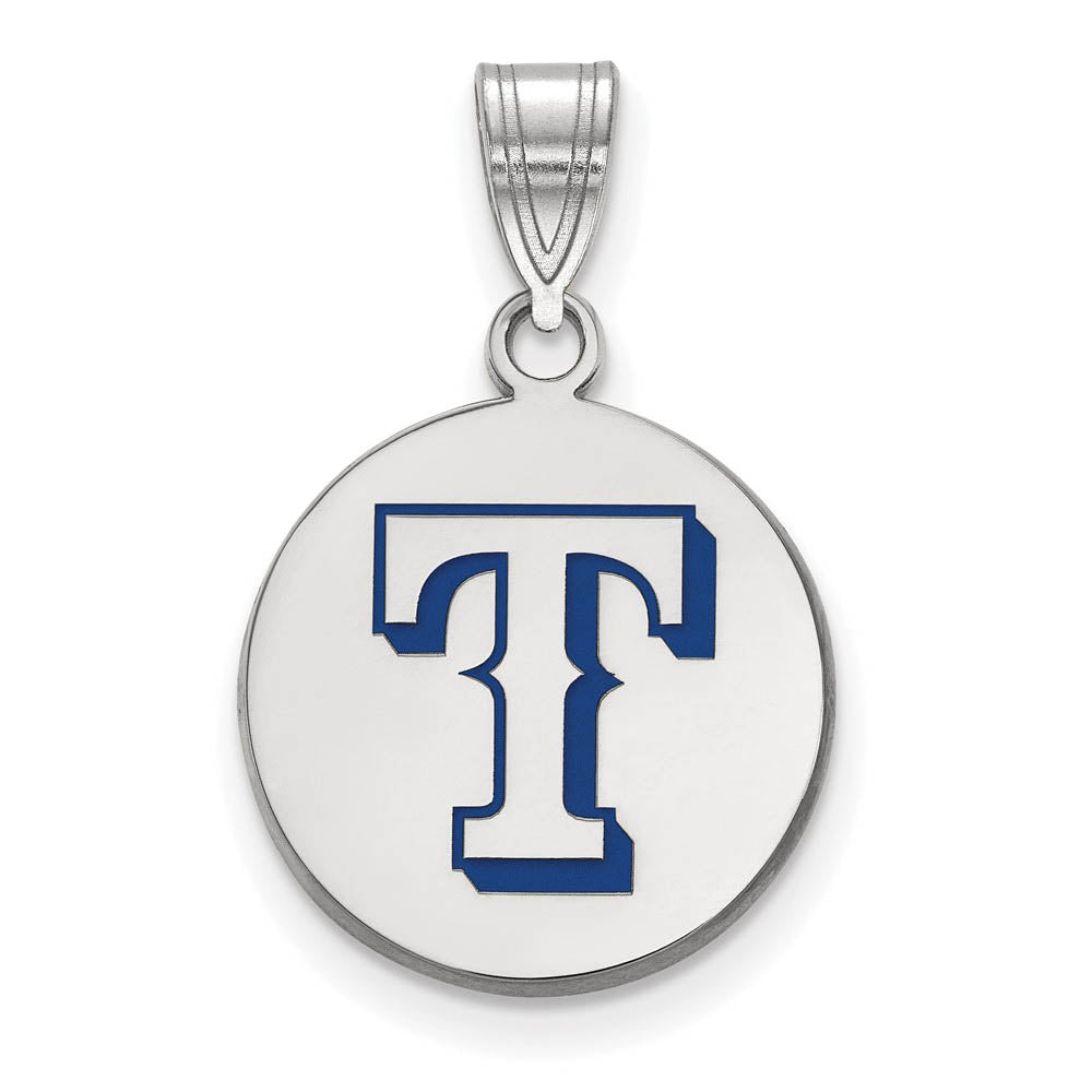 Sterling Silver MLB Texas Rangers MD Enamel Disc Pendant, Item P33288 by The Black Bow Jewelry Co.