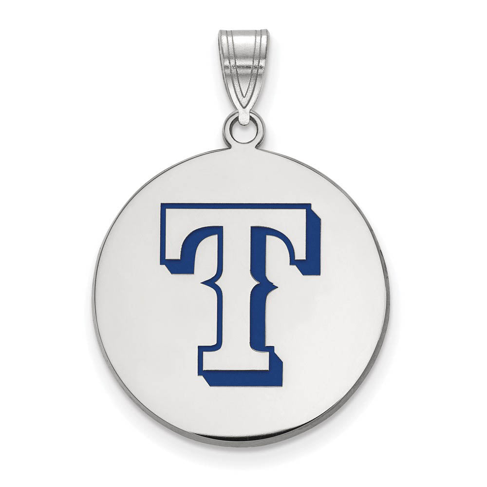 Sterling Silver MLB Texas Rangers LG Enamel Disc Pendant, Item P33289 by The Black Bow Jewelry Co.