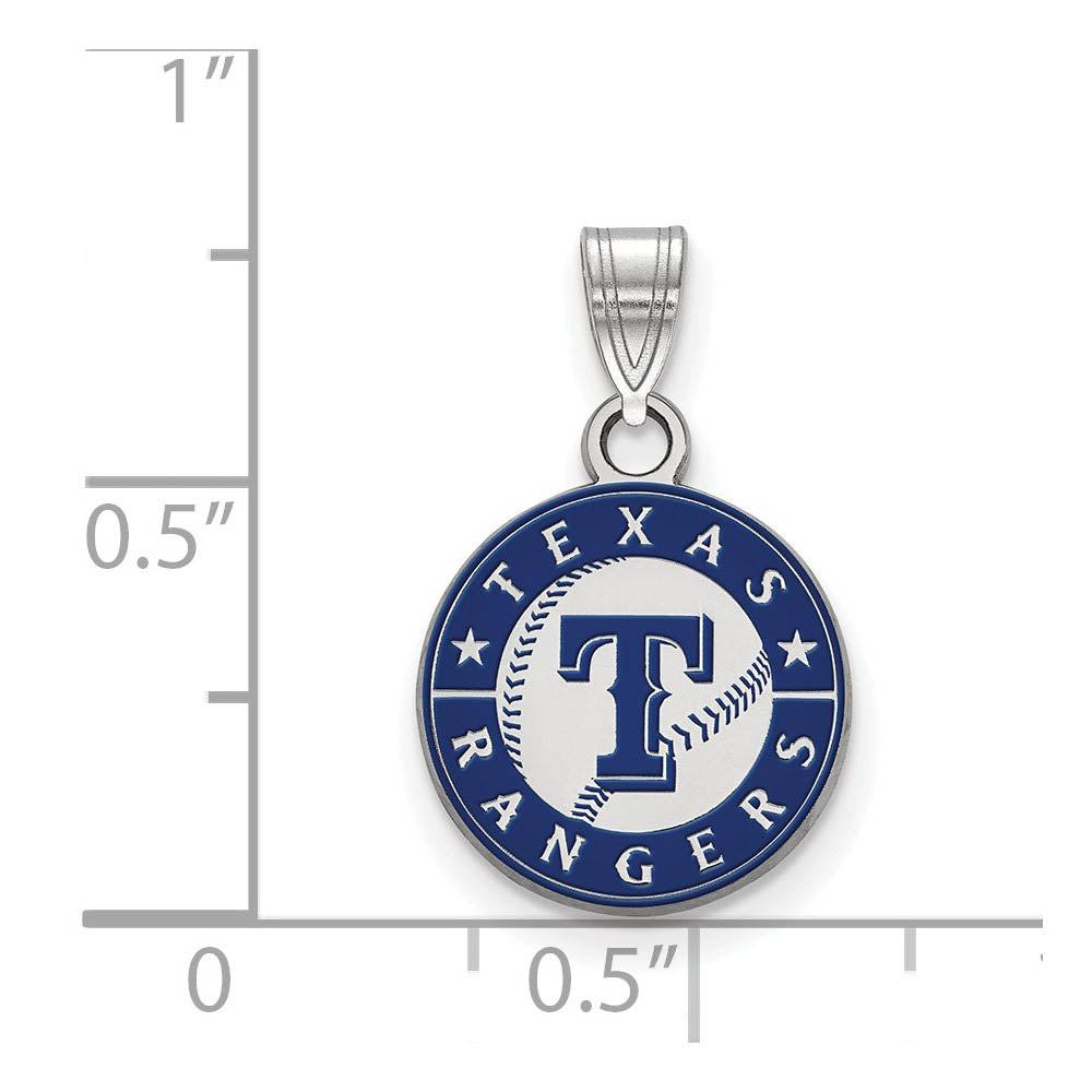Alternate view of the Sterling Silver MLB Texas Rangers Small Enamel Script Disc Pendant by The Black Bow Jewelry Co.