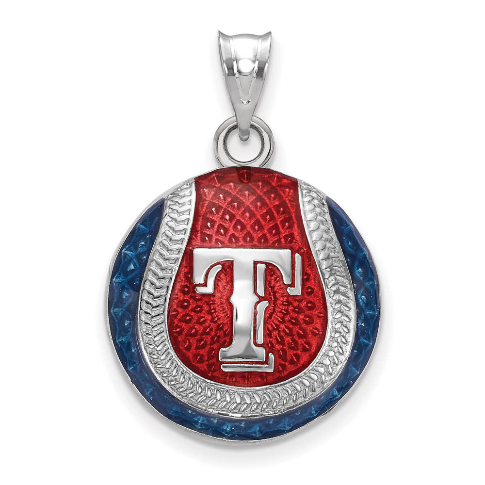 Sterling Silver MLB Texas Rangers LG Enamel Baseball Pendant, Item P33294 by The Black Bow Jewelry Co.