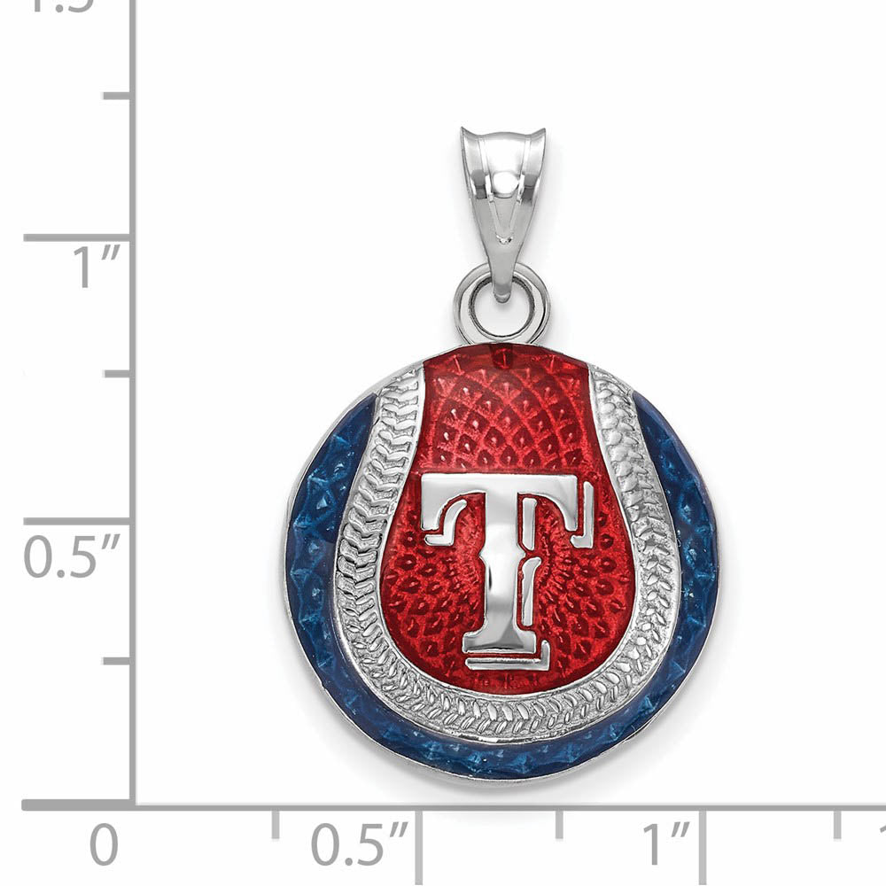 Alternate view of the Sterling Silver MLB Texas Rangers LG Enamel Baseball Pendant by The Black Bow Jewelry Co.