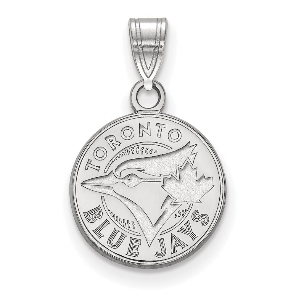 10K White Gold MLB Toronto Blue Jays Small Disc Pendant, Item P33297 by The Black Bow Jewelry Co.
