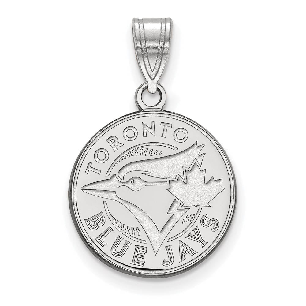 10K White Gold MLB Toronto Blue Jays Medium Disc Pendant, Item P33298 by The Black Bow Jewelry Co.