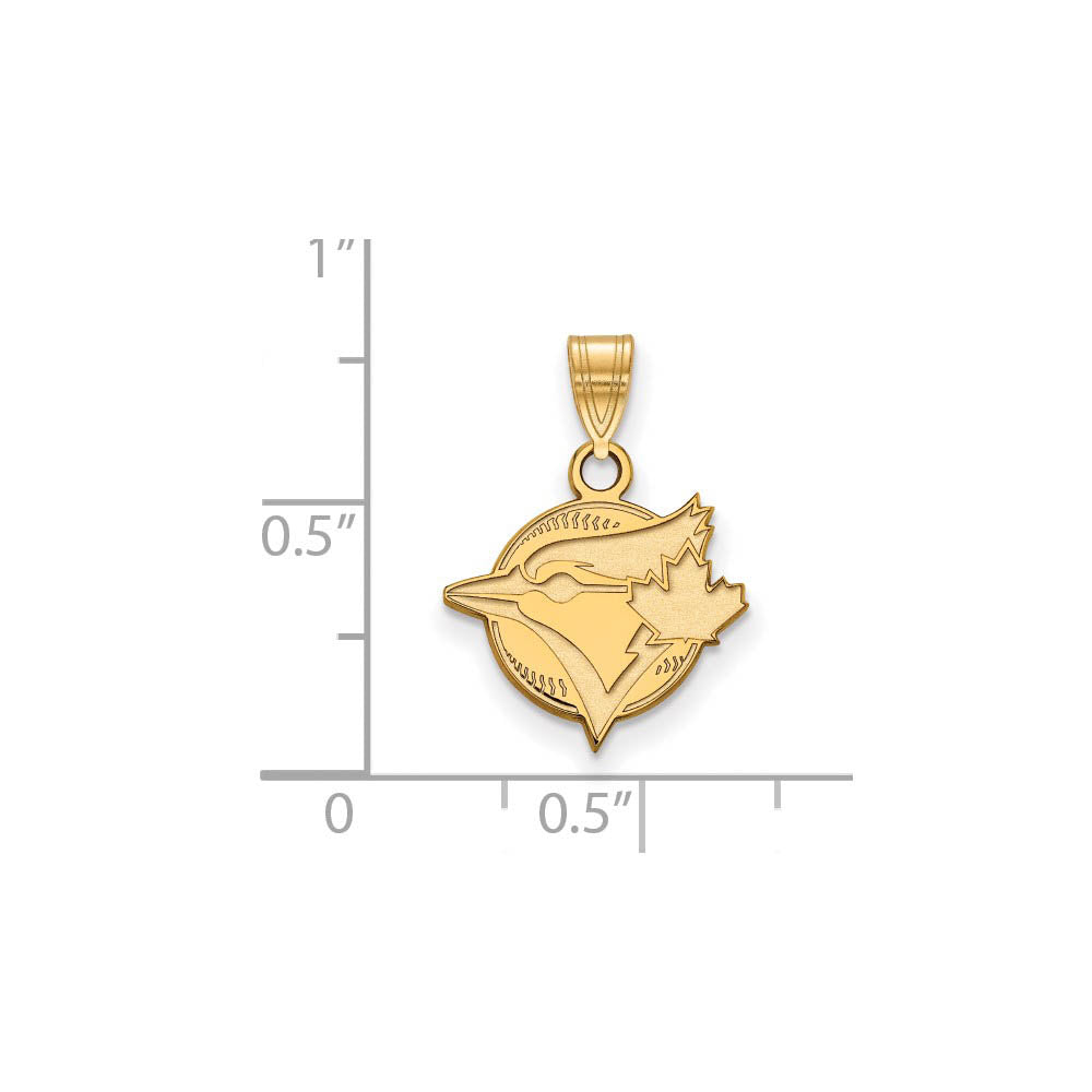 Alternate view of the 14K Yellow Gold MLB Toronto Blue Jays Small Baseball Logo Pendant by The Black Bow Jewelry Co.