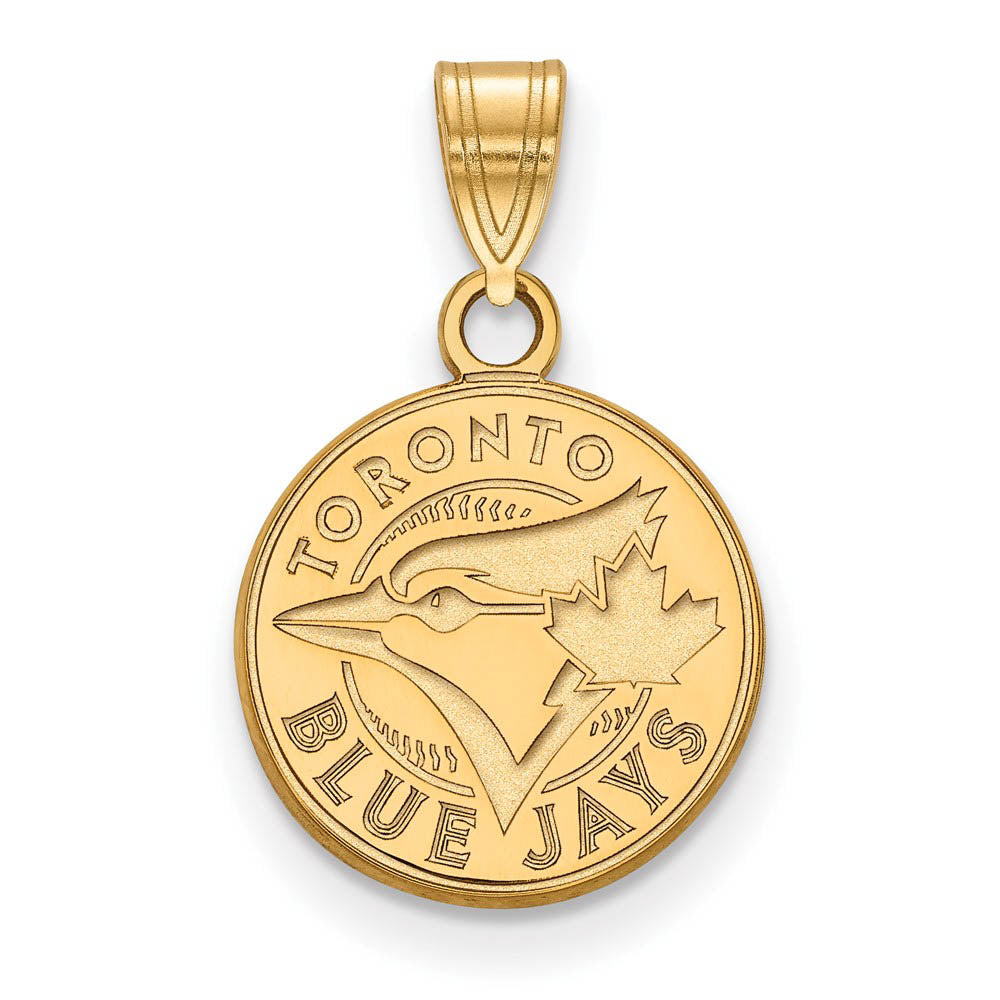 14K Gold Plated Silver MLB Toronto Blue Jays Small Disc Pendant, Item P33338 by The Black Bow Jewelry Co.