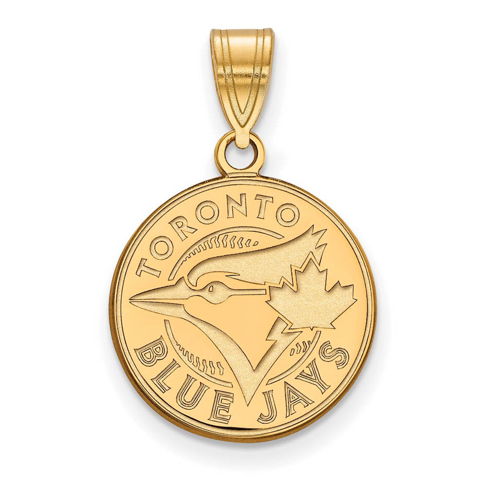 14K Gold Plated Silver MLB Toronto Blue Jays Medium Disc Pendant, Item P33339 by The Black Bow Jewelry Co.