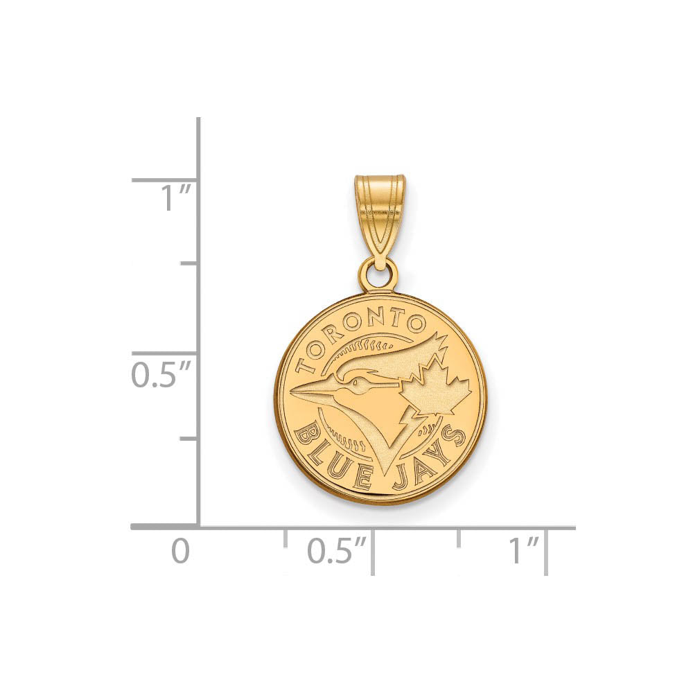Alternate view of the 14K Gold Plated Silver MLB Toronto Blue Jays Medium Disc Pendant by The Black Bow Jewelry Co.