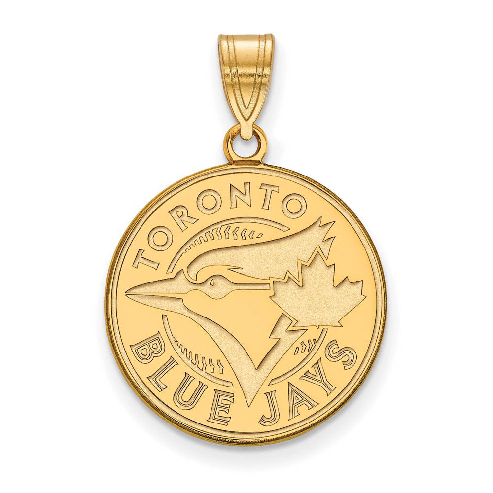 14K Gold Plated Silver MLB Toronto Blue Jays Large Disc Pendant, Item P33340 by The Black Bow Jewelry Co.