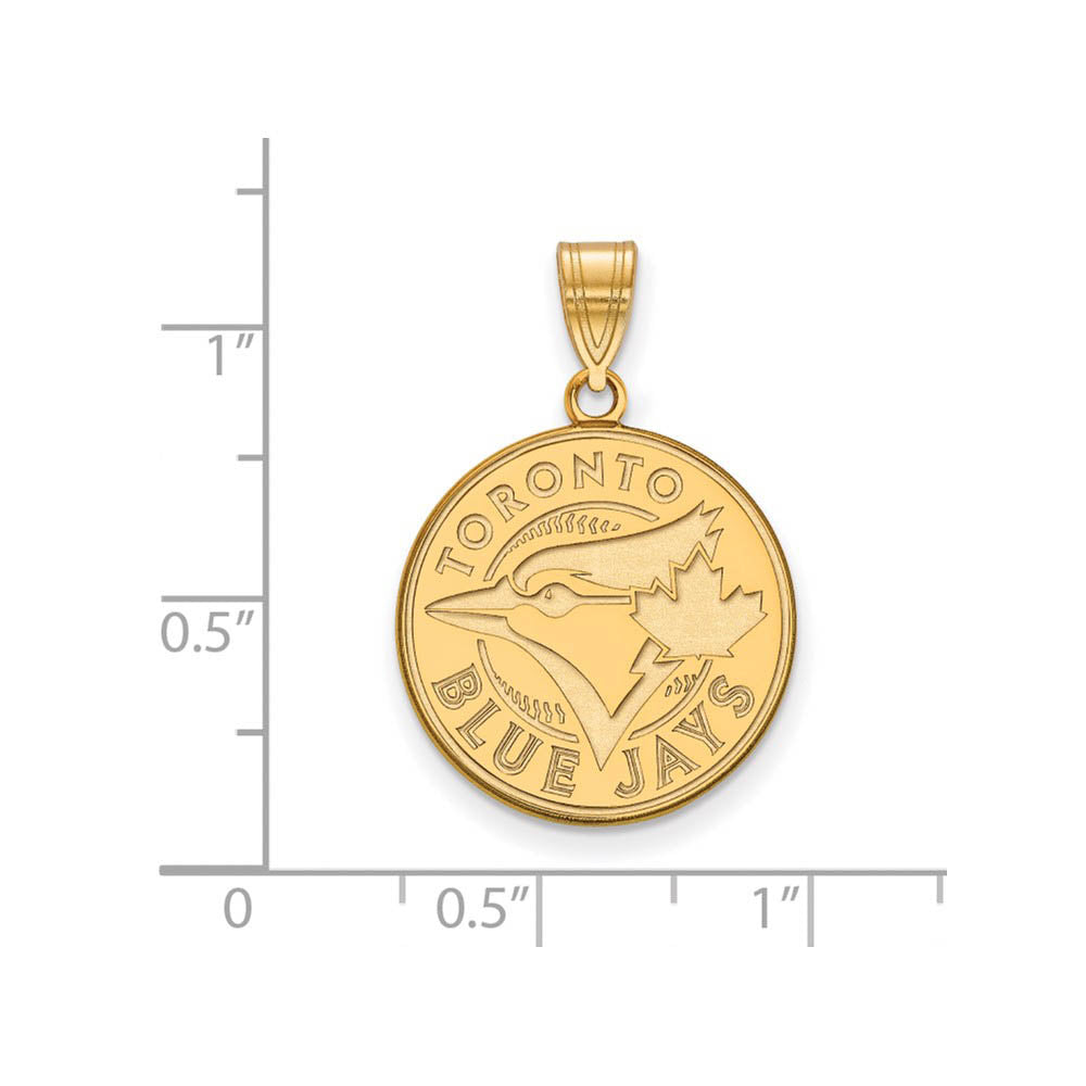 Alternate view of the 14K Gold Plated Silver MLB Toronto Blue Jays Large Disc Pendant by The Black Bow Jewelry Co.