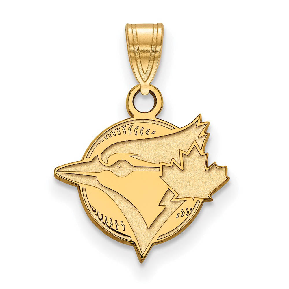 14K Gold Plated Silver MLB Toronto Blue Jays SM Baseball Logo Pendant, Item P33345 by The Black Bow Jewelry Co.